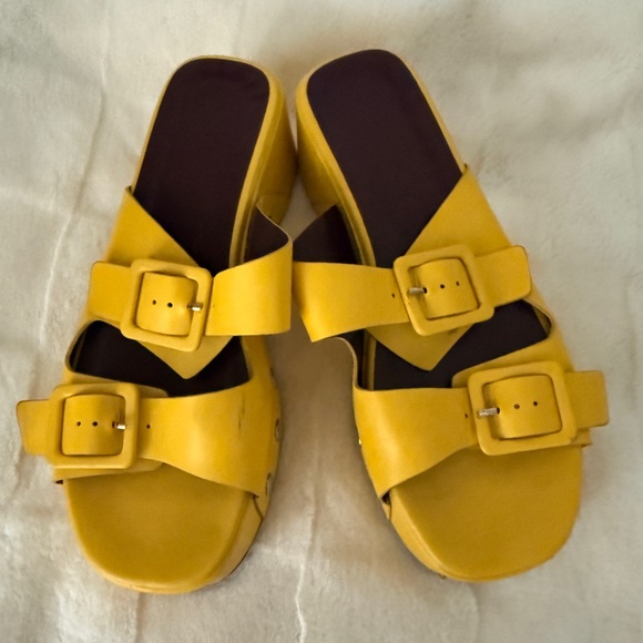 Staud Remi Platform Leather Buckle Sandals - Yellow 39 9 - Picture 9 of 10